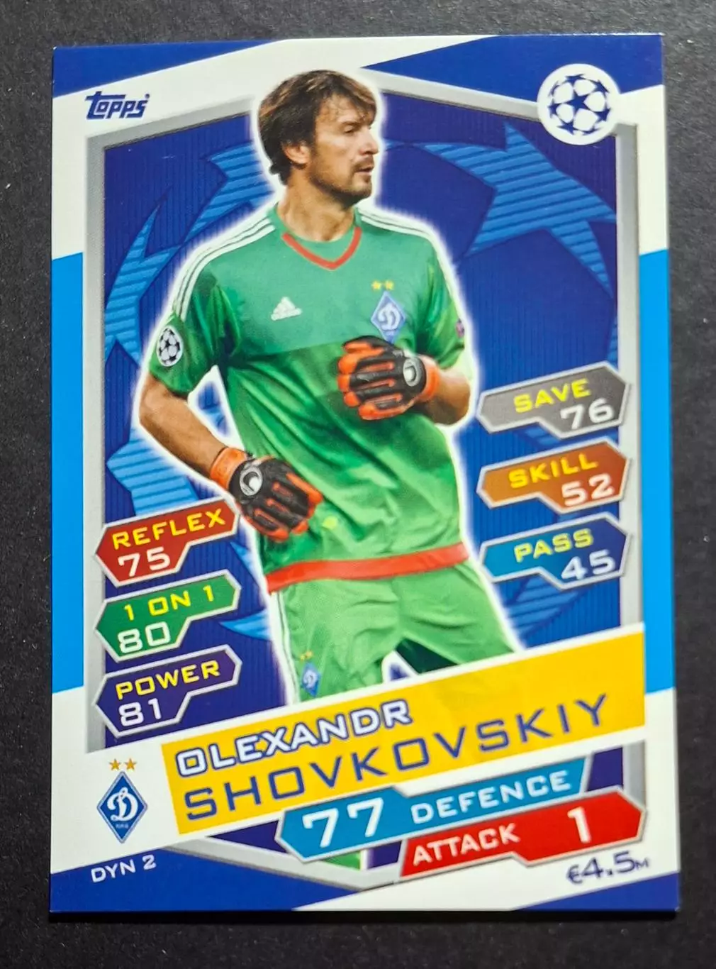 Картка Topps Olexandr Shovkovskiy / Ооександр Шовковський Динамо Київ ЛЧ 2016/17