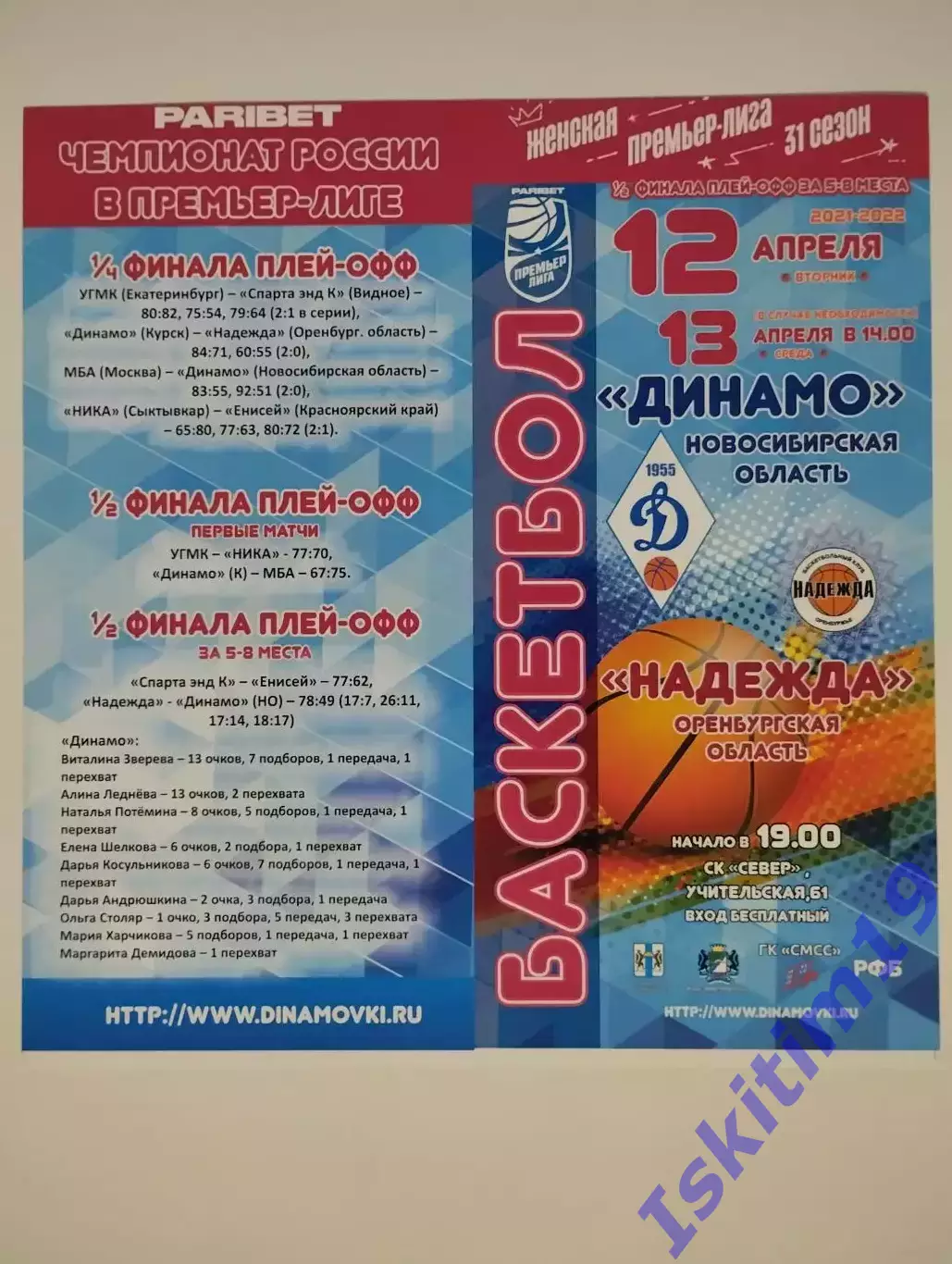 Премьер-Лига. Динамо Новосибирск - Надежда Оренбург. 12-13.04.2022