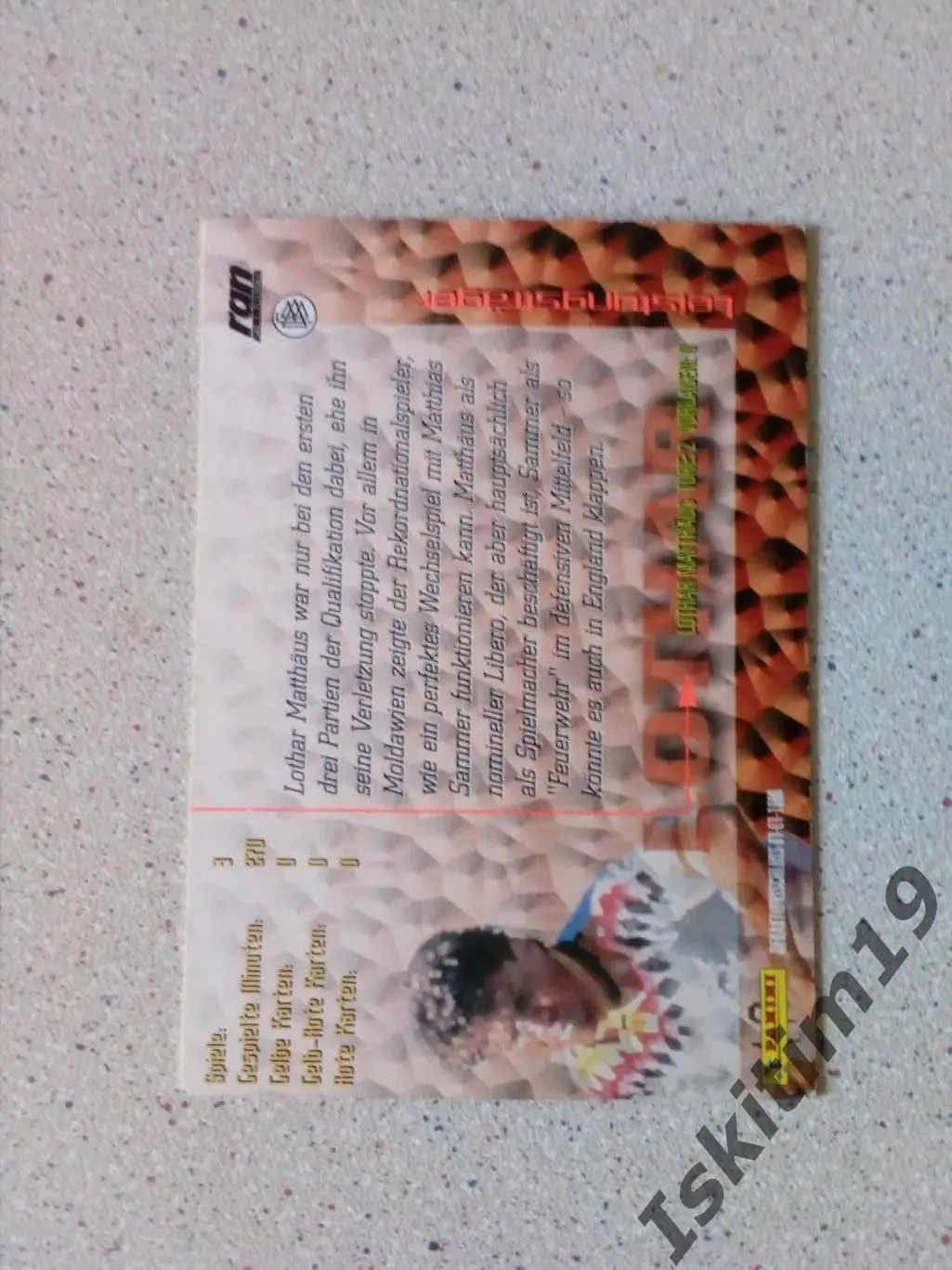 Карточка PANINI Championcards / ran England 1996 № 29 Lothar Matthaus Маттеус 1