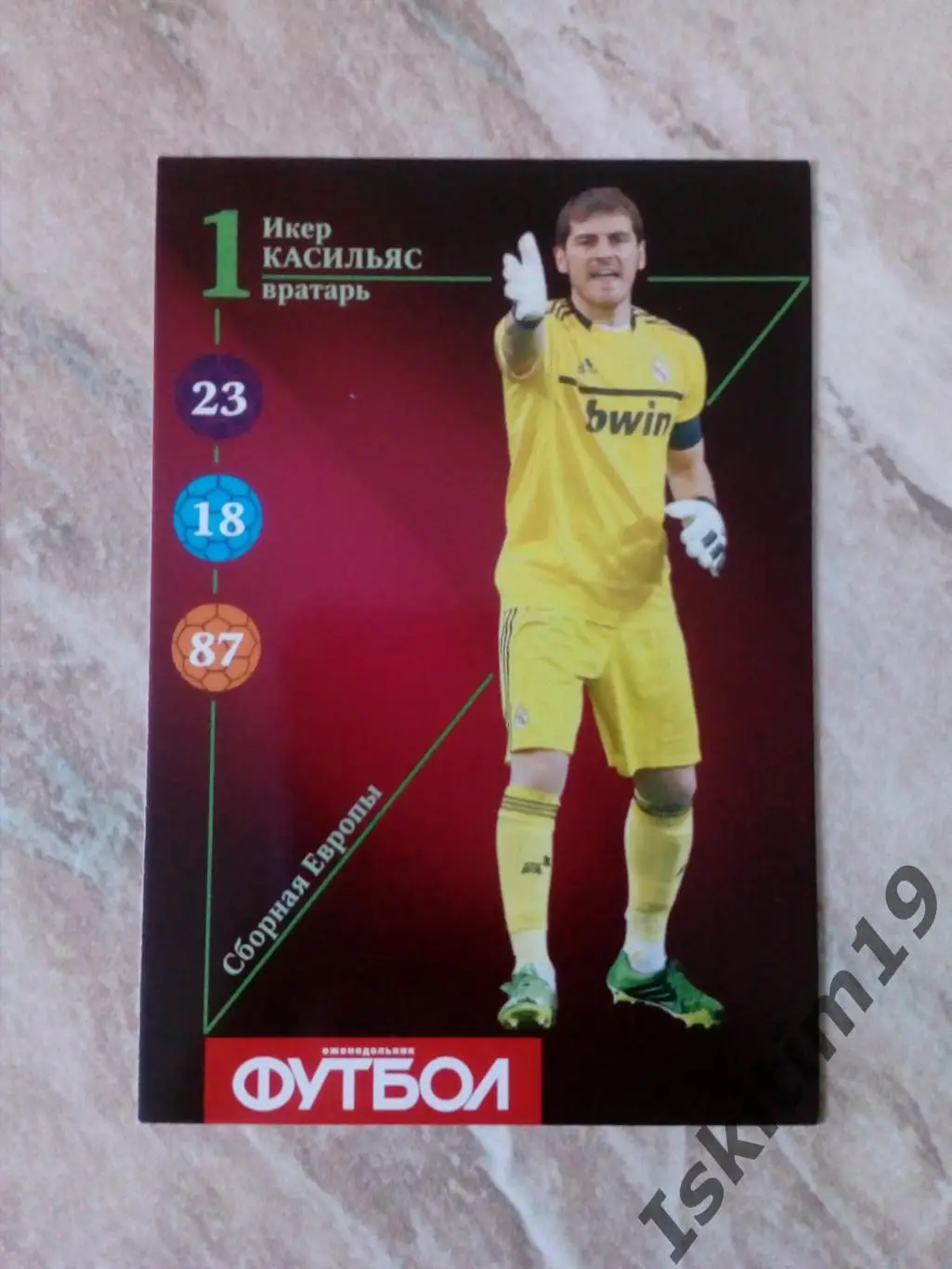 Карточка Карточный футбол 2013 (еженедельник Футбол) № E1 Икер Касильяс
