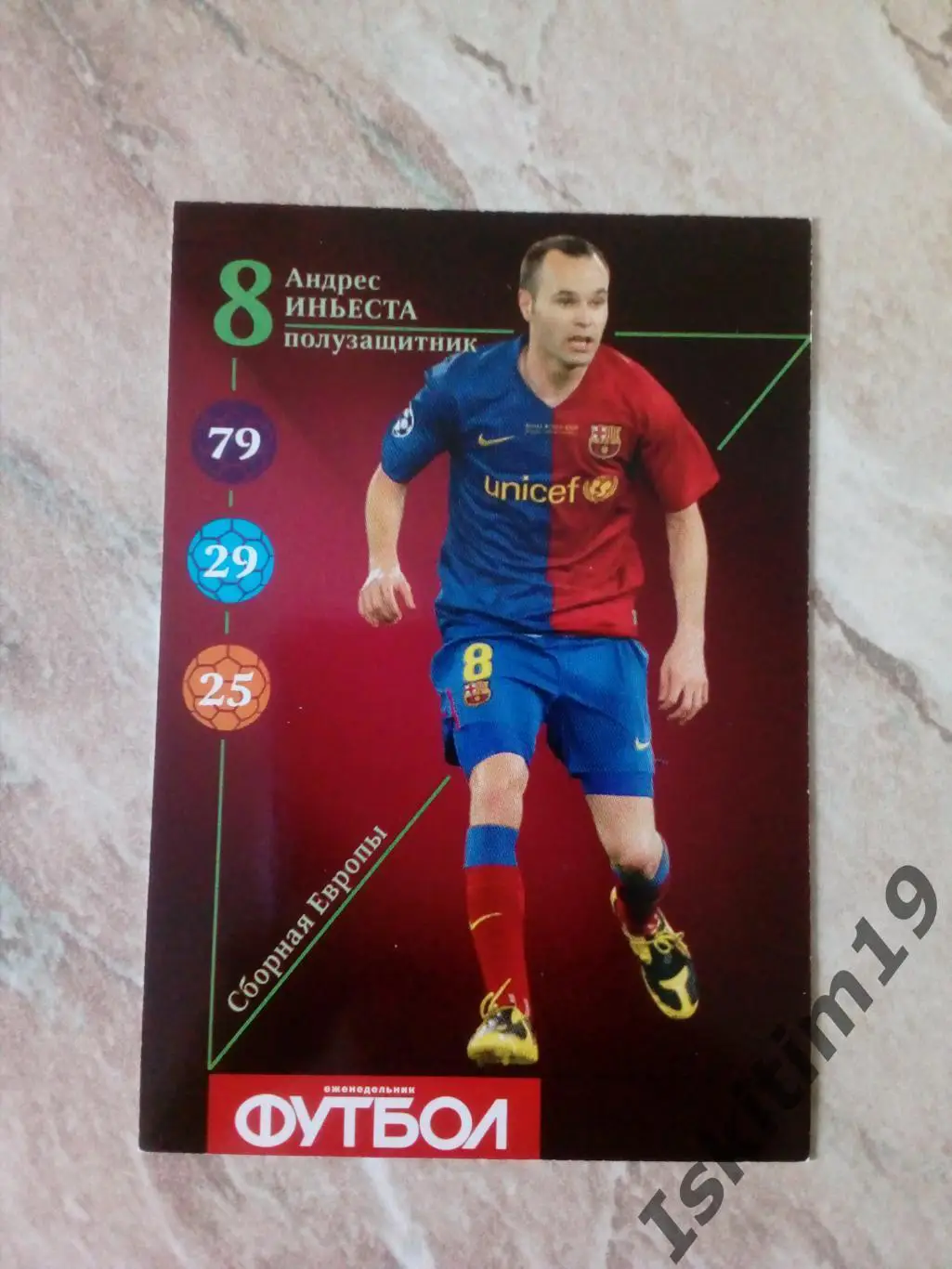 Карточка Карточный футбол 2013 (еженедельник Футбол) № E8 Андрес Иньеста