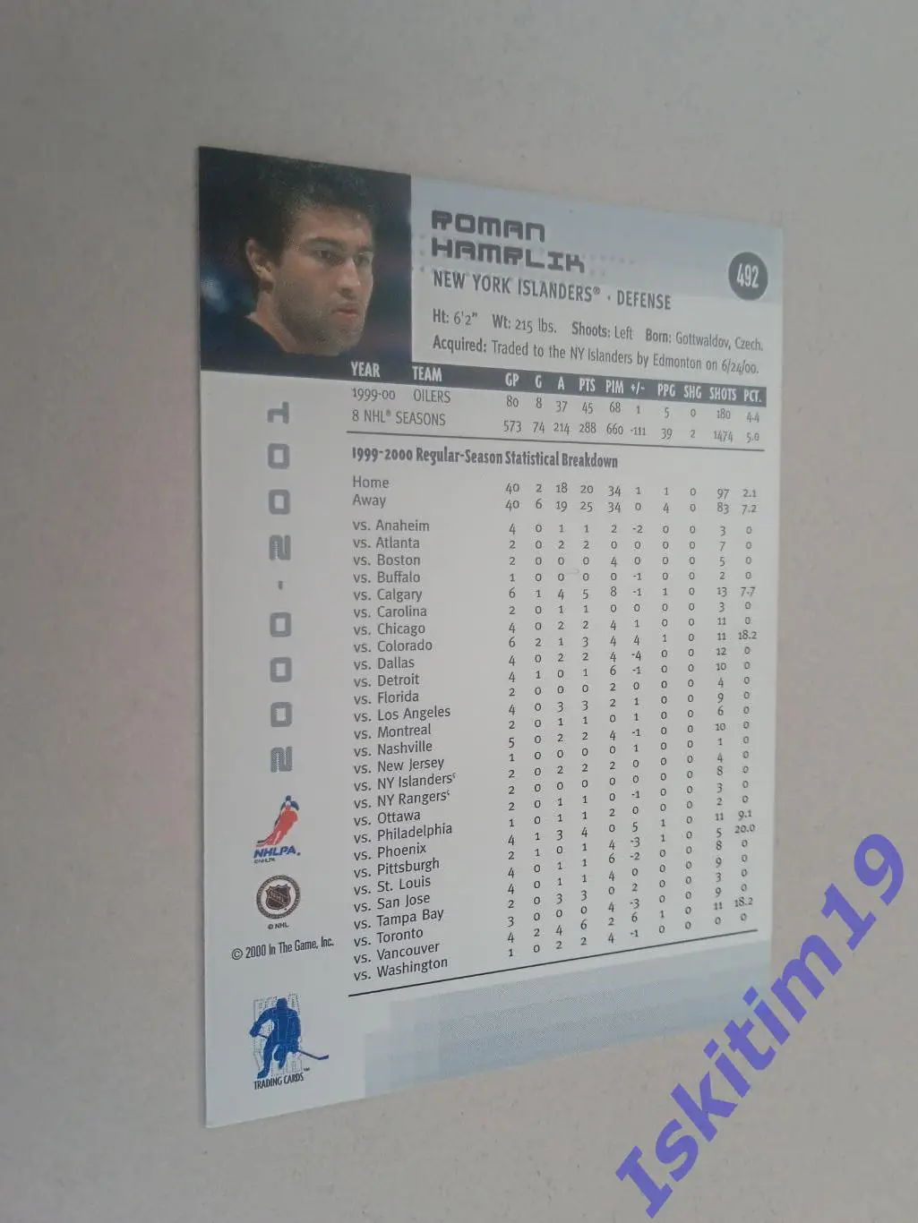 Карточка Be A Player Memorabilia 2000-2001 № 492 Айлендерс Роман Хамрлик 1