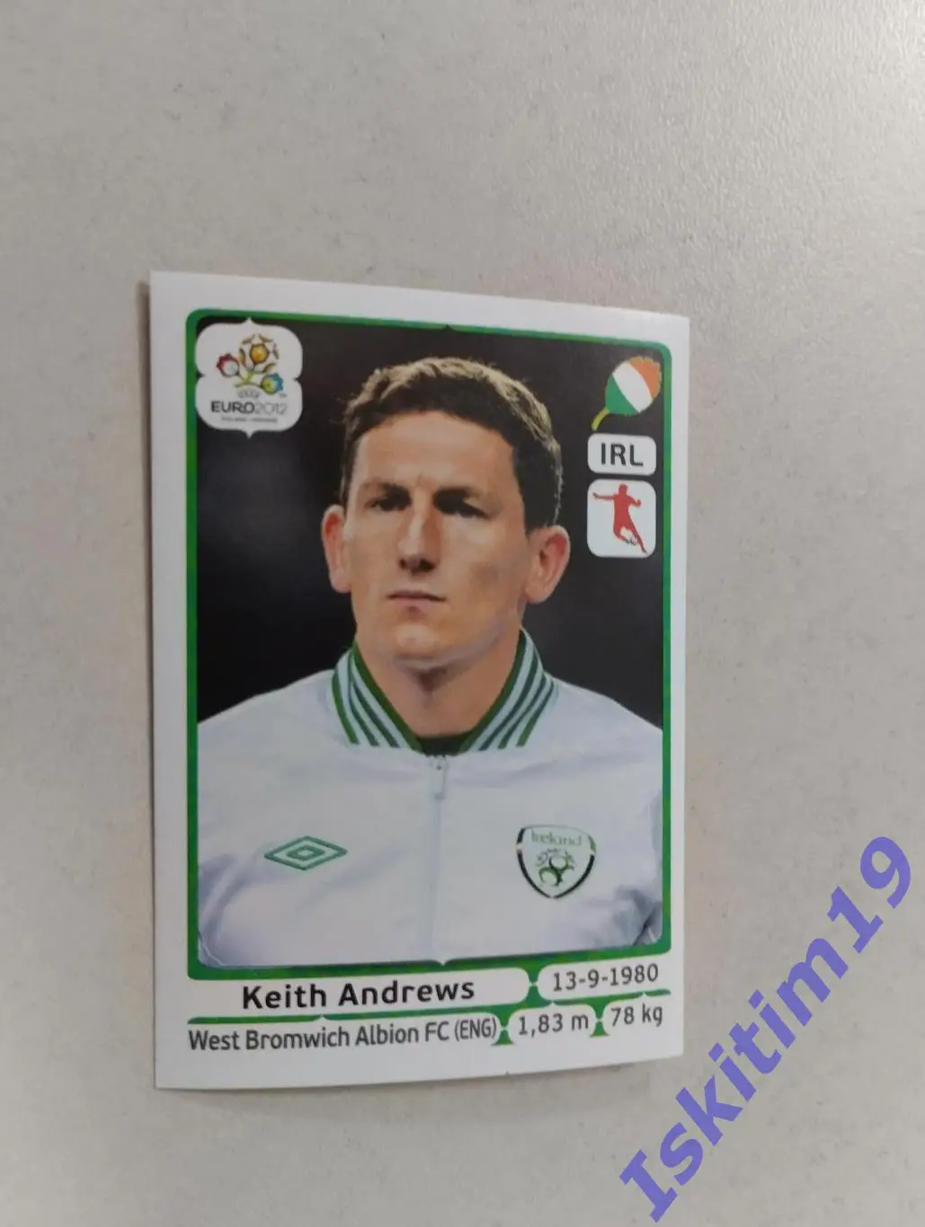 Наклейка PANINI Чемпионат Европы 2012 № 356 Кит Эндрюс Ирландия