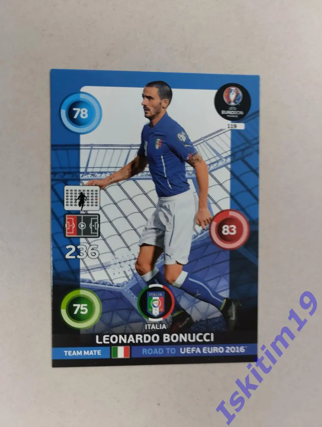 Карточка PANINI Дорога на Евро 2016. Adrenalyn XL. № 119 Леонардо Бонуччи Италия