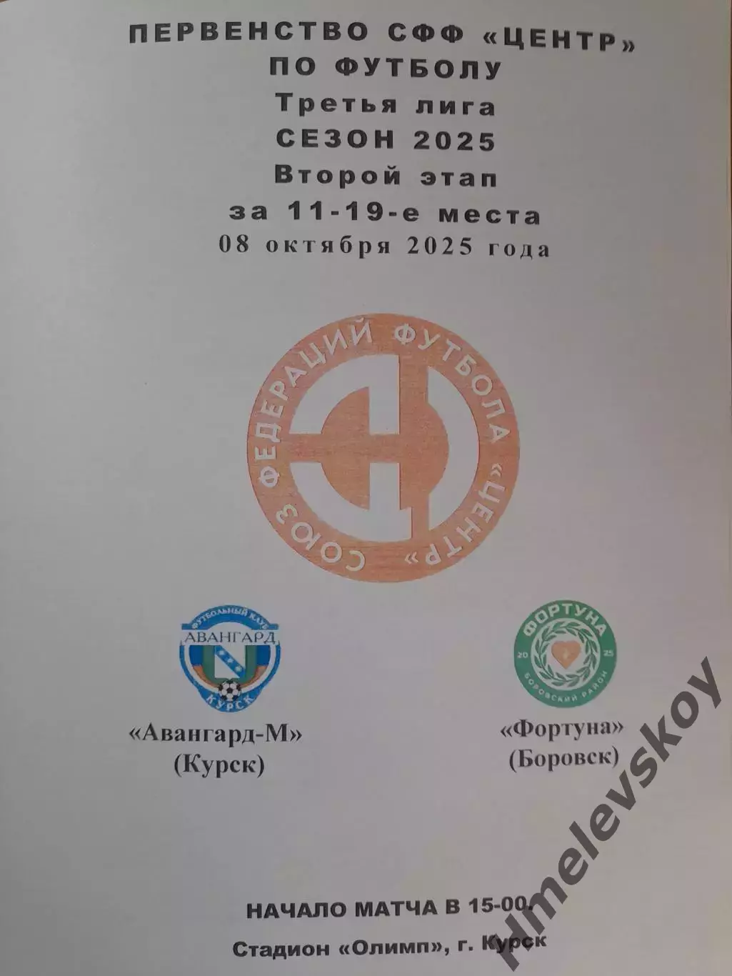 Авангард-М Курск - Фортуна Боровск, 3 лига, СФФ Центр, 08.10.2025 г.