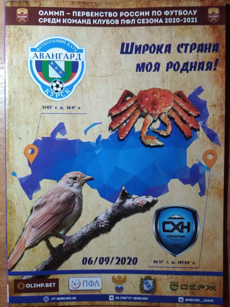 ПФЛ 2020-21 Авангард Курск - Сахалин Южно-Сахалинск + билет, 06.09.2020г.