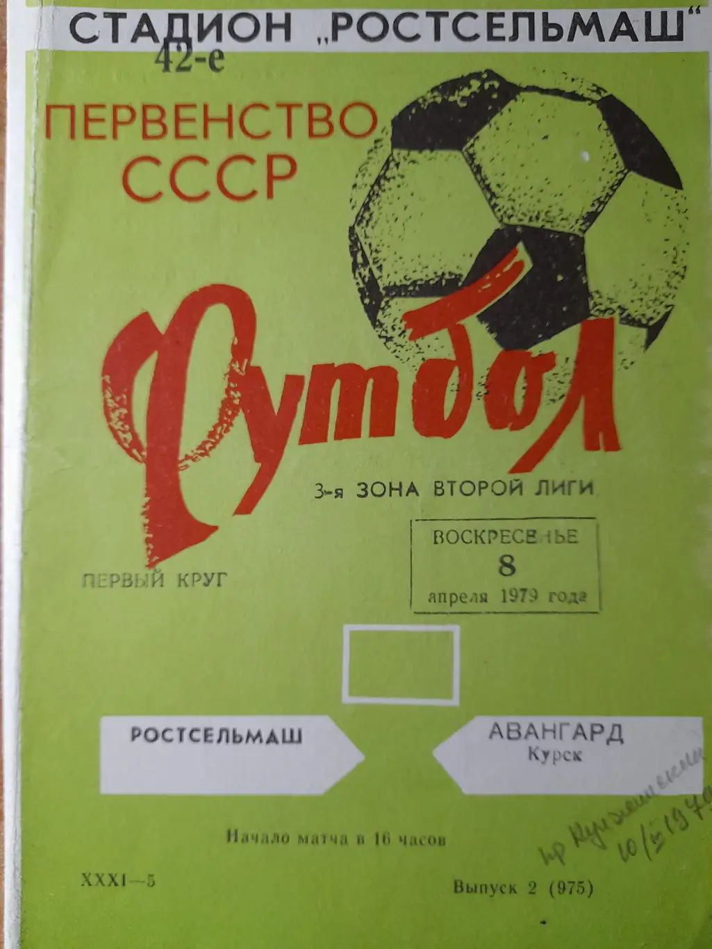 Ростсельмаш Ростов-на-Дону- Авангард Курск, Первенство СССР, 08.04.1979 г.