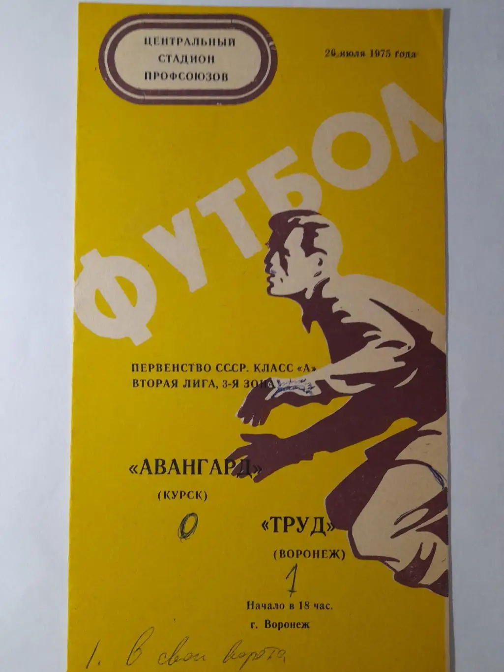 Труд Воронеж - Авангард Курск, Первенство СССР, 2 лига, 3 зона, 26.07.1975г.