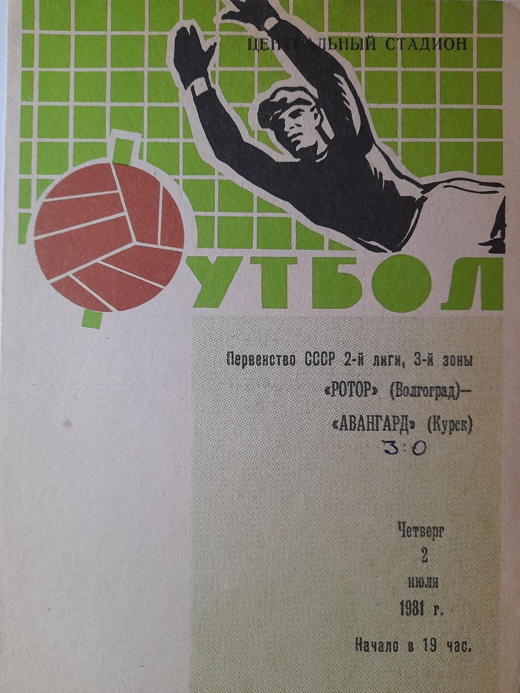 Ротор Волгоград - Авангард Курск, Первенство СССР, 02.07.1981г.