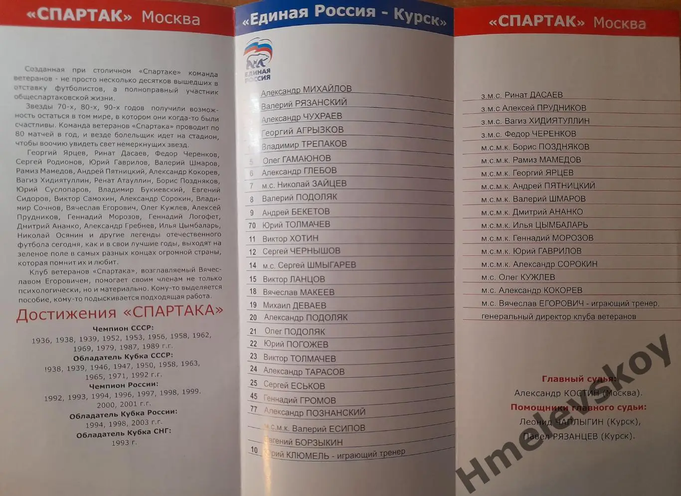 Ветераны Единая Россия Курск - Спартак Москва + фотография, 04.11.2007 г. 1