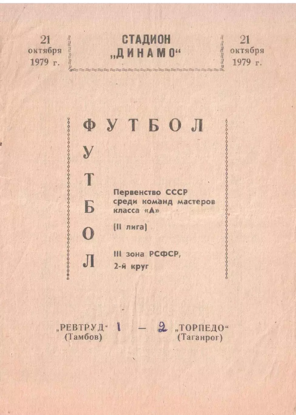 Ревтруд Тамбов - Торпедо Таганрог 21.10.1979