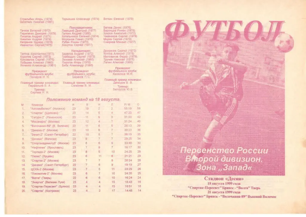 Спартак-Пересвет Брянск - Волга Тверь, Волочанин-89 Вышний Волочек 1999