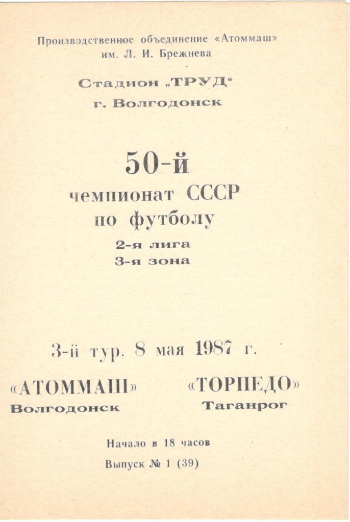 Атоммаш Волгодонск - Торпедо Таганрог 08.05.1987