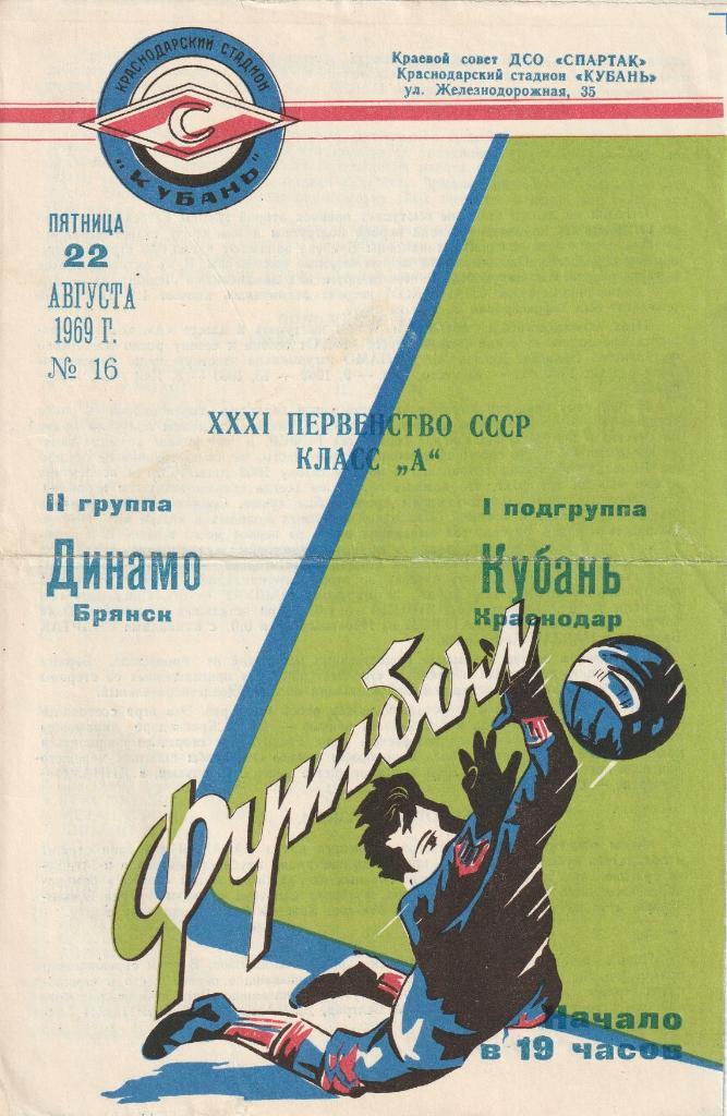 Кубань Краснодар - Динамо Брянск 22.08.1969