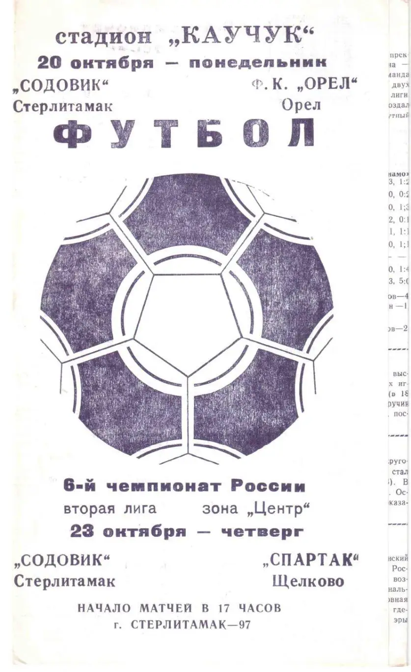 Содовик Стерлитамак - ФК Орел Орел, Спартак Щелково 20-23.10.1997