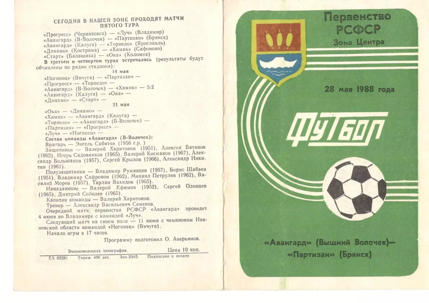 Авангард (Вышний Волочек) - Партизан (Брянск) 28.05.1988