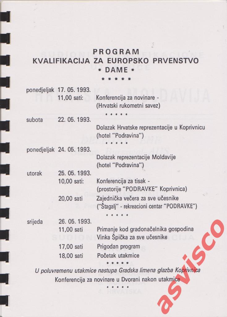 Гандбол. Хорватия - Молдавия. Женские команды. 1993 год. 1