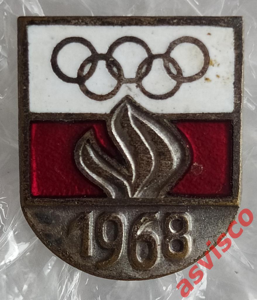 Значок НОК Польши на Олимпийских Играх 1968 года.