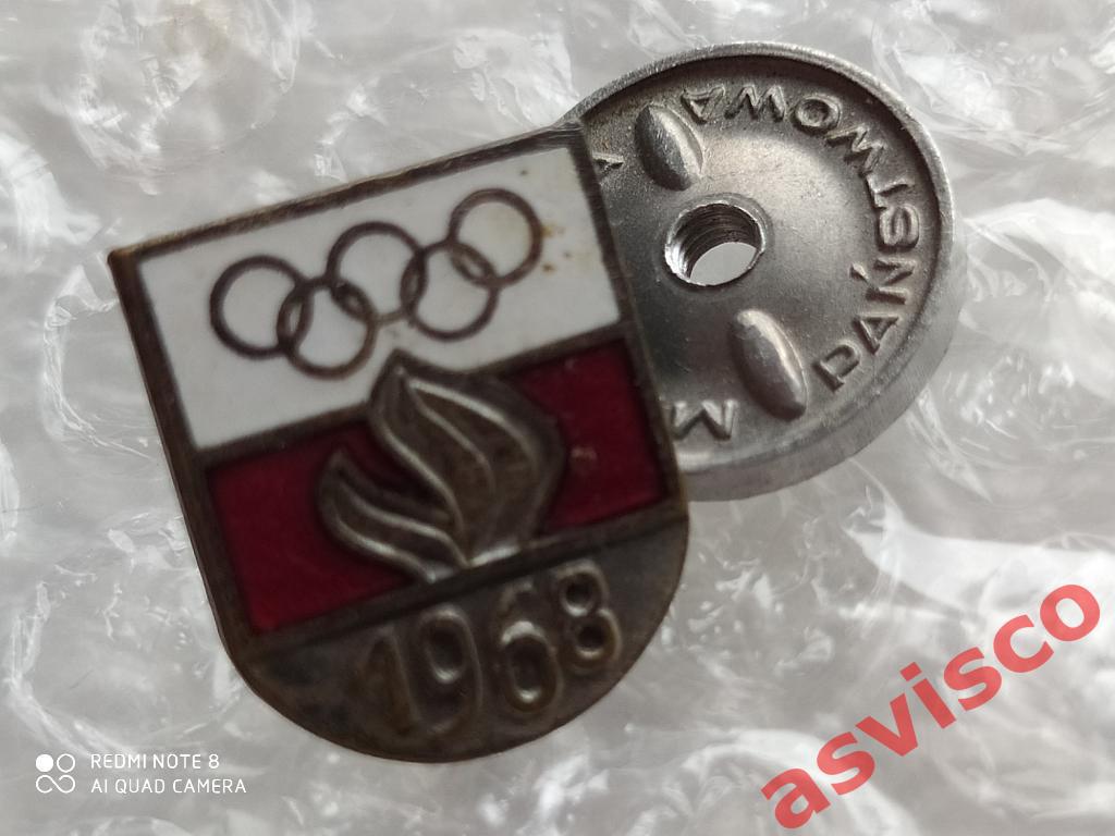 Значок НОК Польши на Олимпийских Играх 1968 года. 5