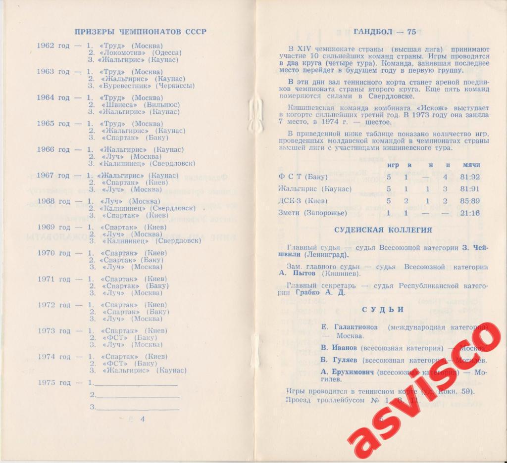 Ручной мяч. XIV Чемпионат СССР среди женских команд. Высшая лига, 1975 год. 3