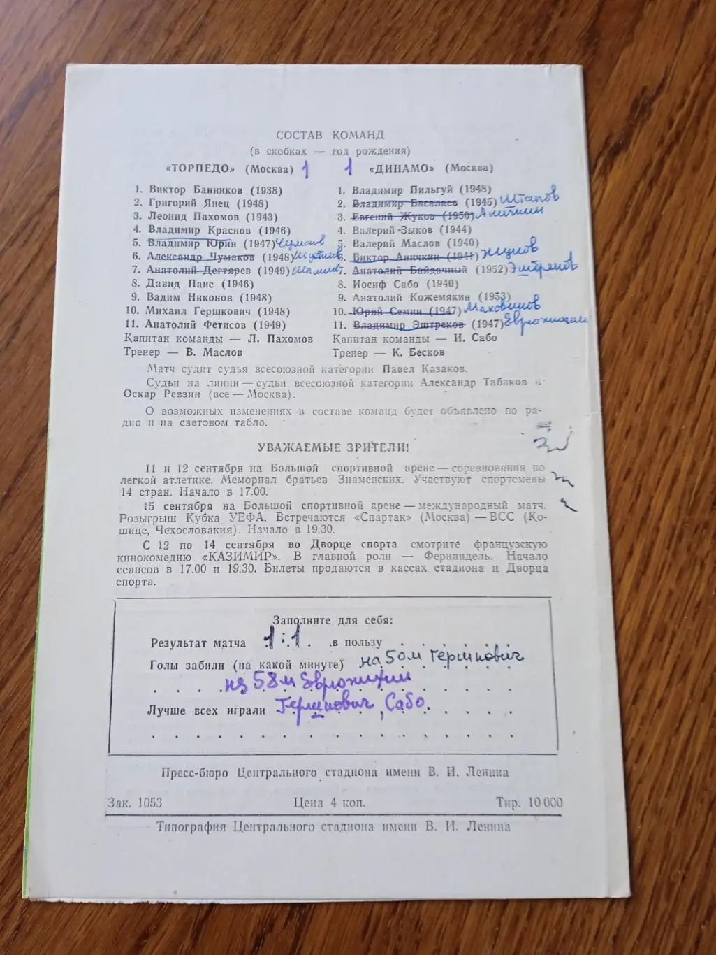 Торпедо Москва - Динамо Москва11 сентября1971 год 1