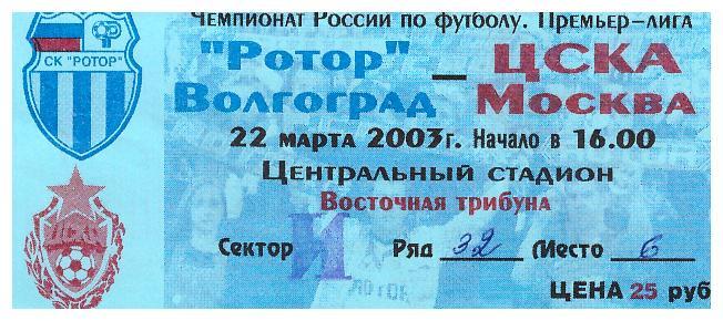 Ротор Волгоград - ЦСКА Москва 22.03.2003 г.
