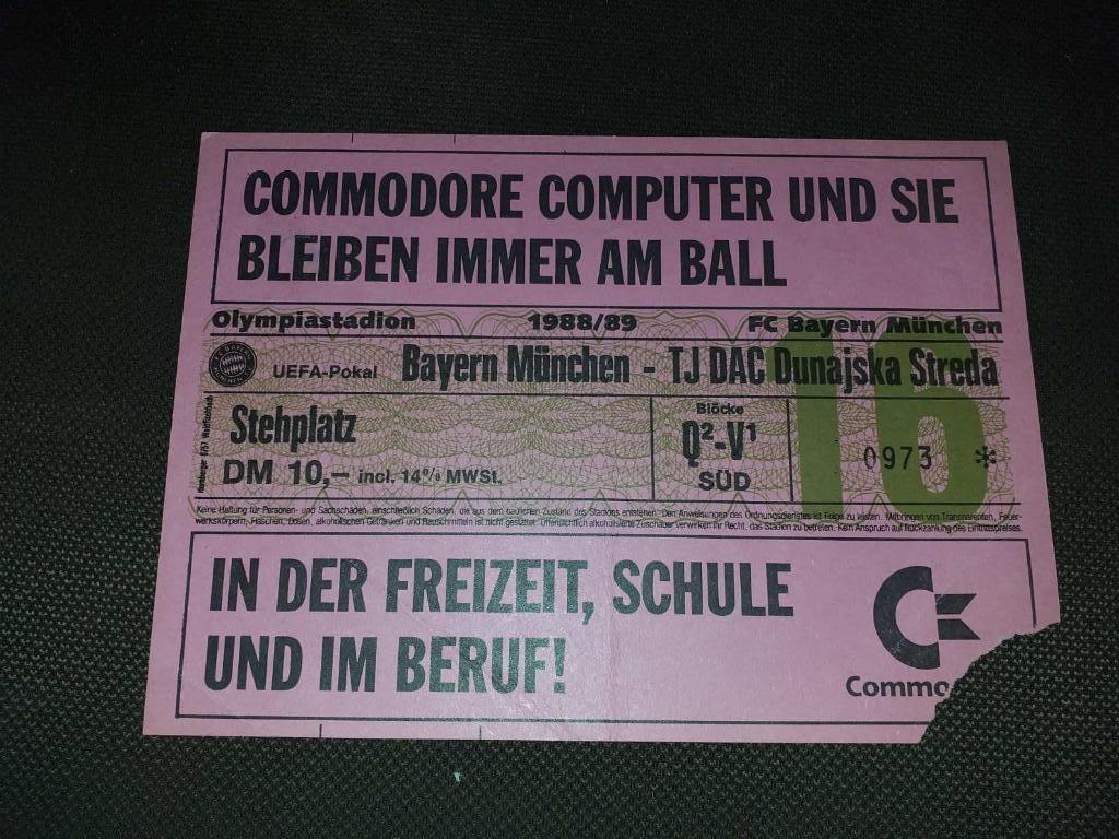 билет Бавария Мюнхен - ДАК ДАЦ Дунайска Стреда 1988/89 #2