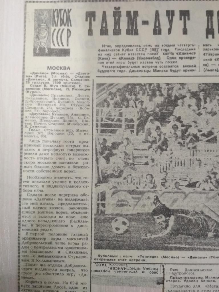 Динамо Москва-Даугава 1986 Кубок СССР