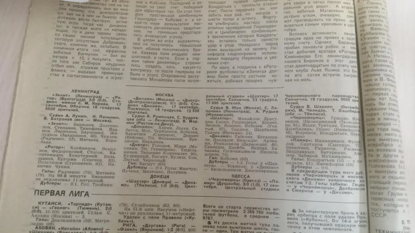 Зенит, Ротор,Динамо, Днепр, Шахтёр, Черноморец 1989