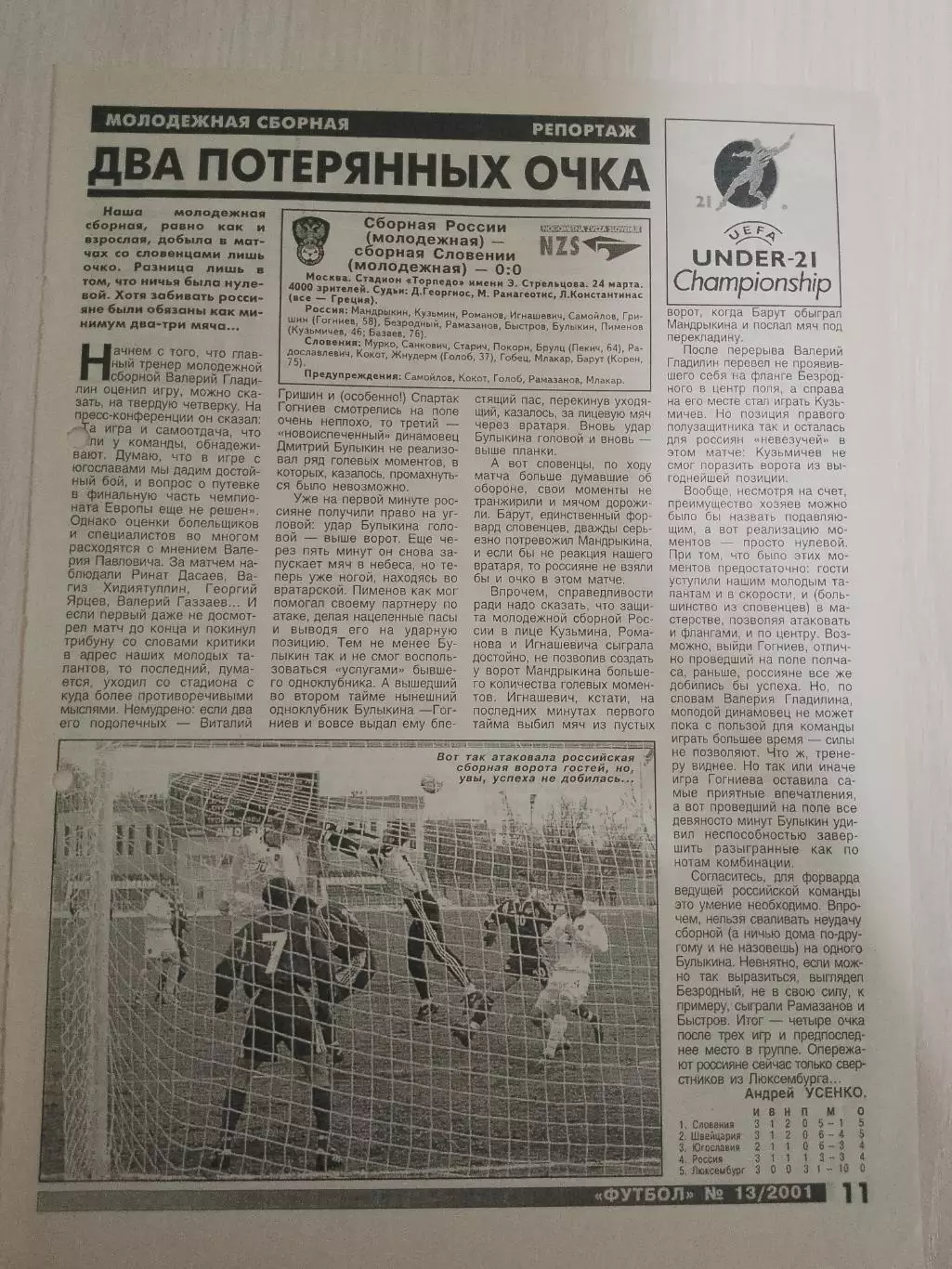 Россия-Словения молодёжные 2001
