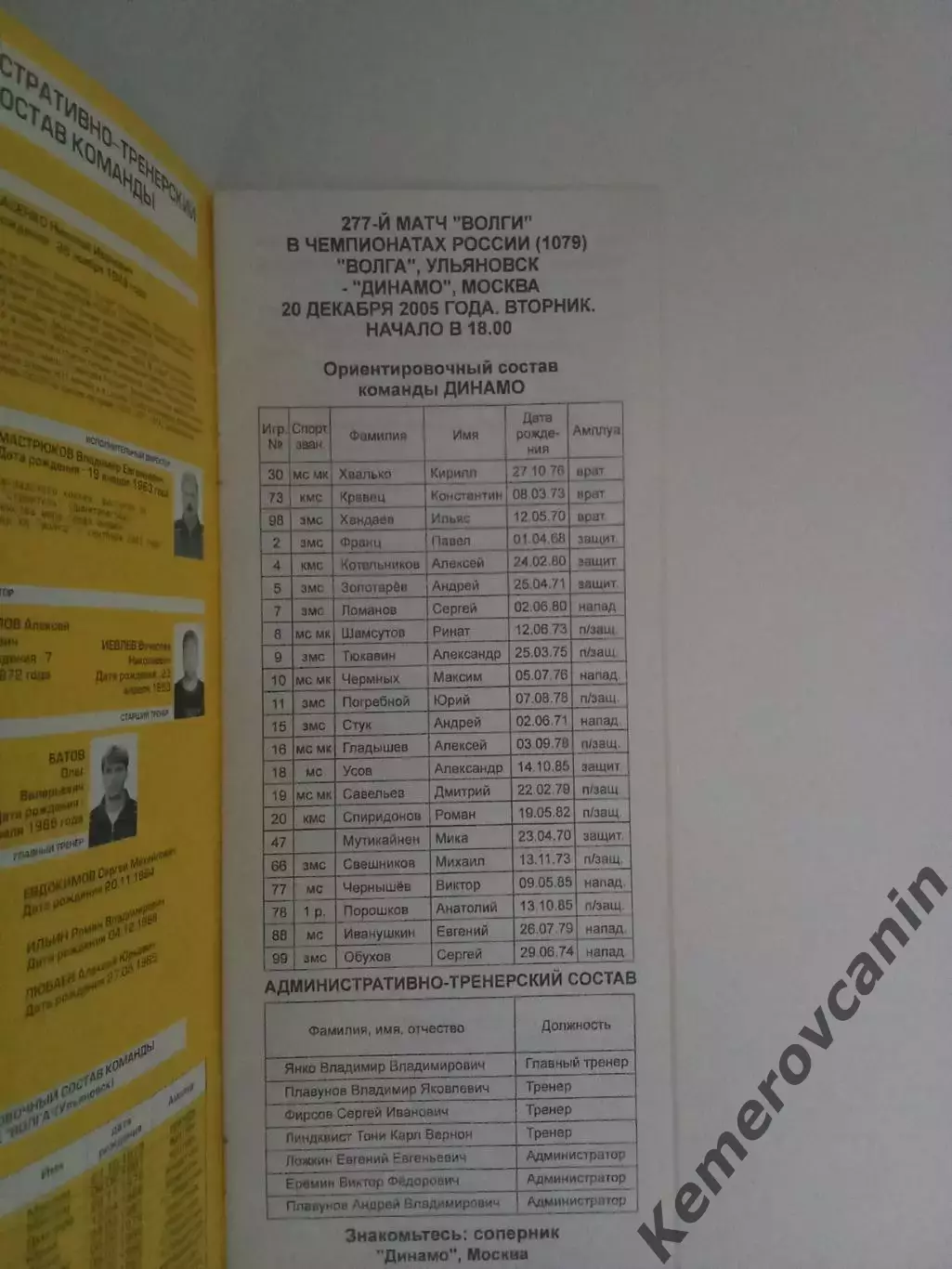 Волга Ульяновск - Динамо Москва 20.12.2005 сезон 2005/2006 1