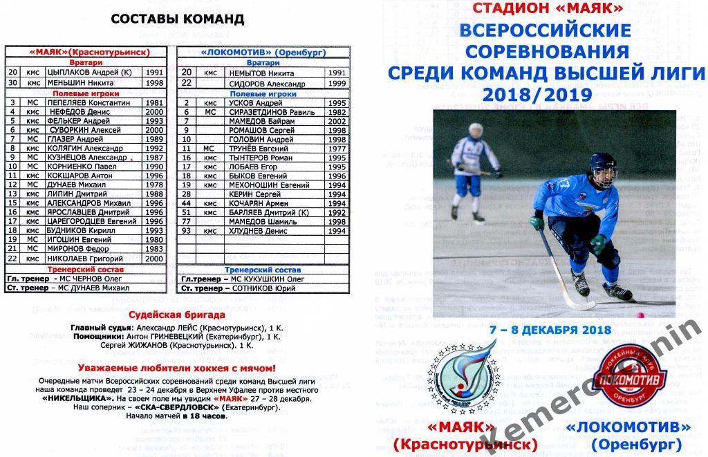 Маяк Краснотурьинск - Локомотив Оренбург 7-8 декабря 2018 (07-08.12.2018)