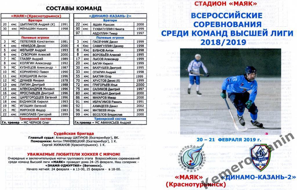Маяк Краснотурьинск - Динамо-Казань-2 Казань 20-21 февраля 2019 (20-21.02.2019)