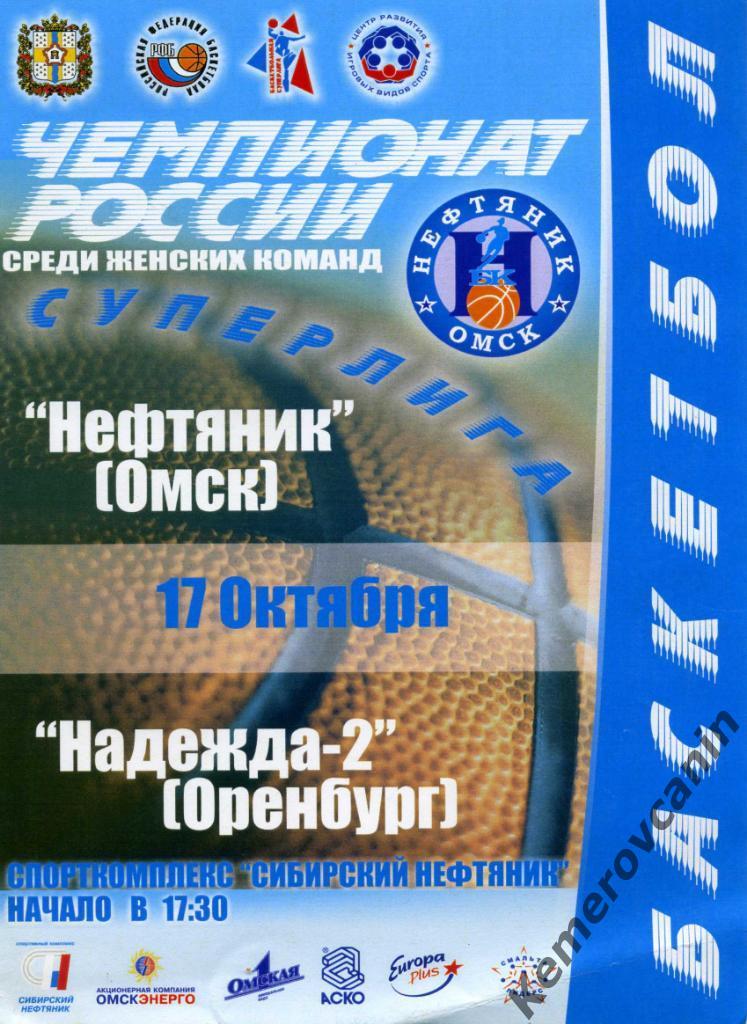 Нефтяник Омск - Надежда-2 Оренбург 17.10.2006 женщины Суперлига