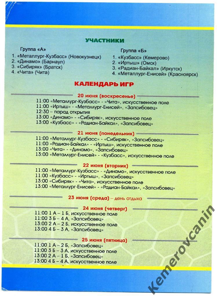 Кубок ПФЛ 1996 гр Новокузнецк 20-25.6.2010 Барнаул Братск Чита Иркутск Красноярс 1