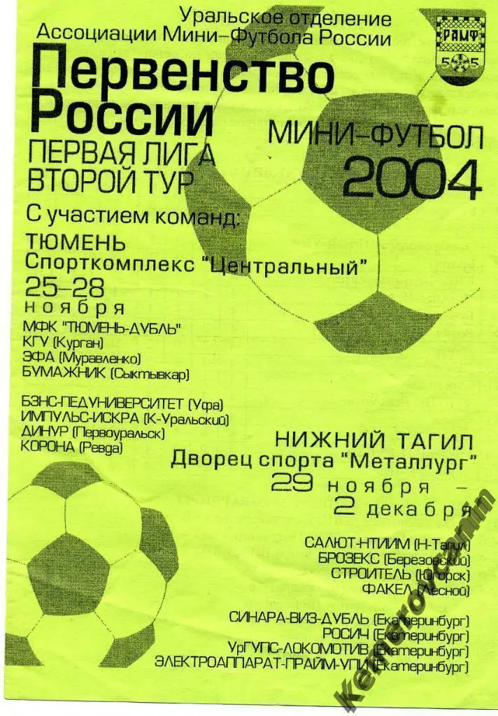 1 лига Тюмень Нижний Тагил 25.11-02.12.04 Тюмень Курган Сыкывкар Уфа Екатеринбур
