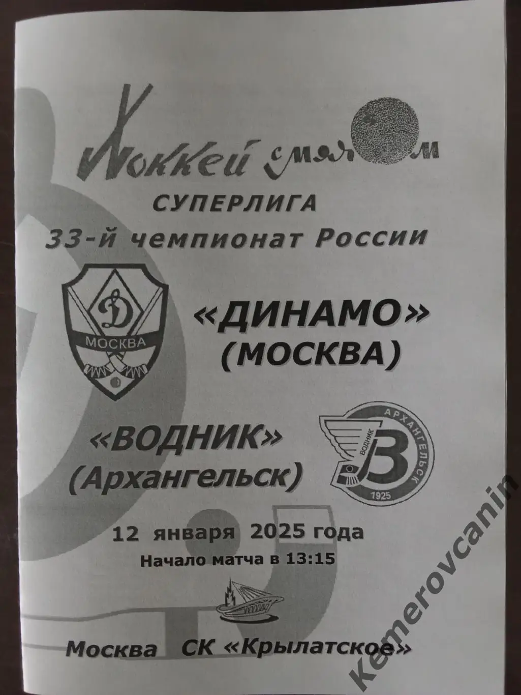 Динамо Москва - Водник Архангельск 12.01.2025 Суперлига Россия сезон 2024/2025