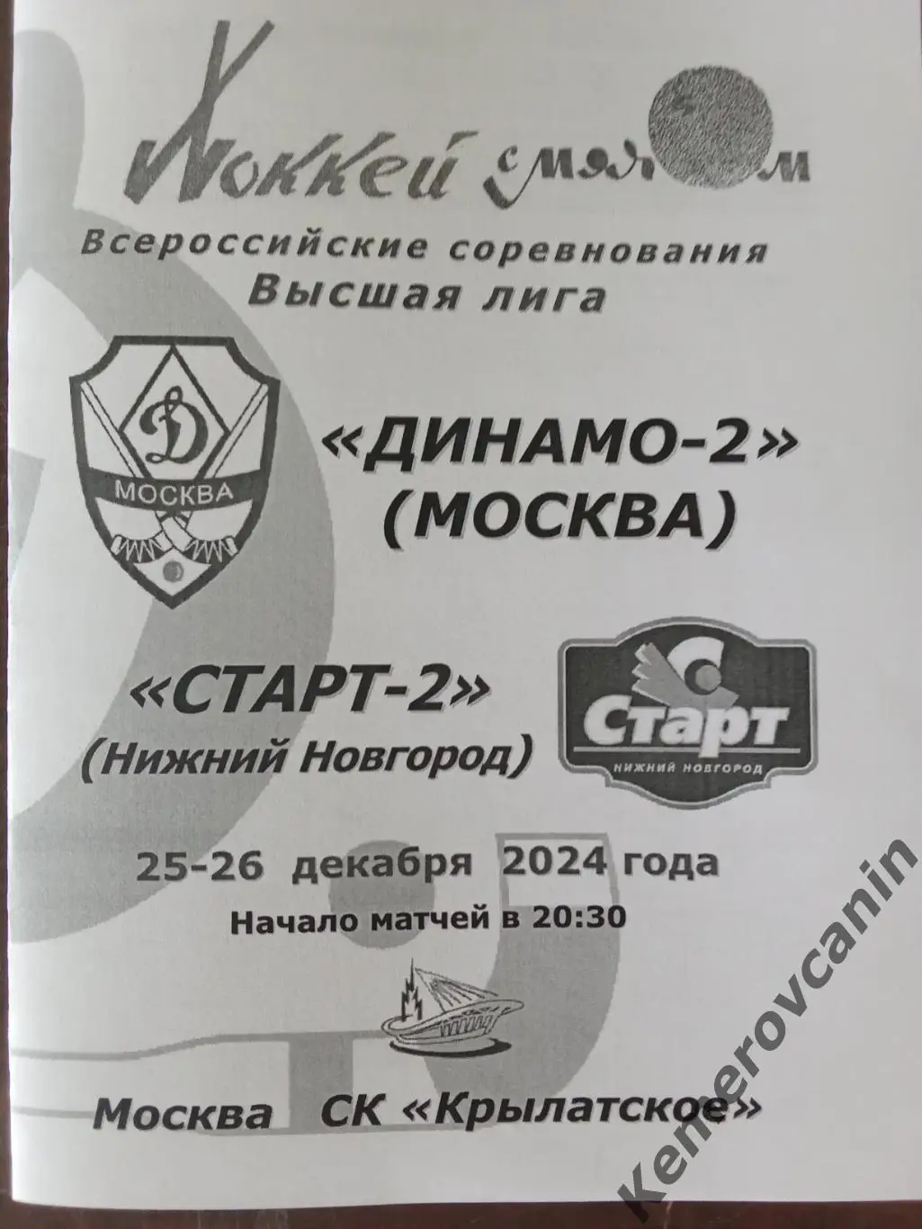 Динамо-2 Москва - Старт-2 Нижний Новгород 25-26.12.2024 высшая лига 2024/2025