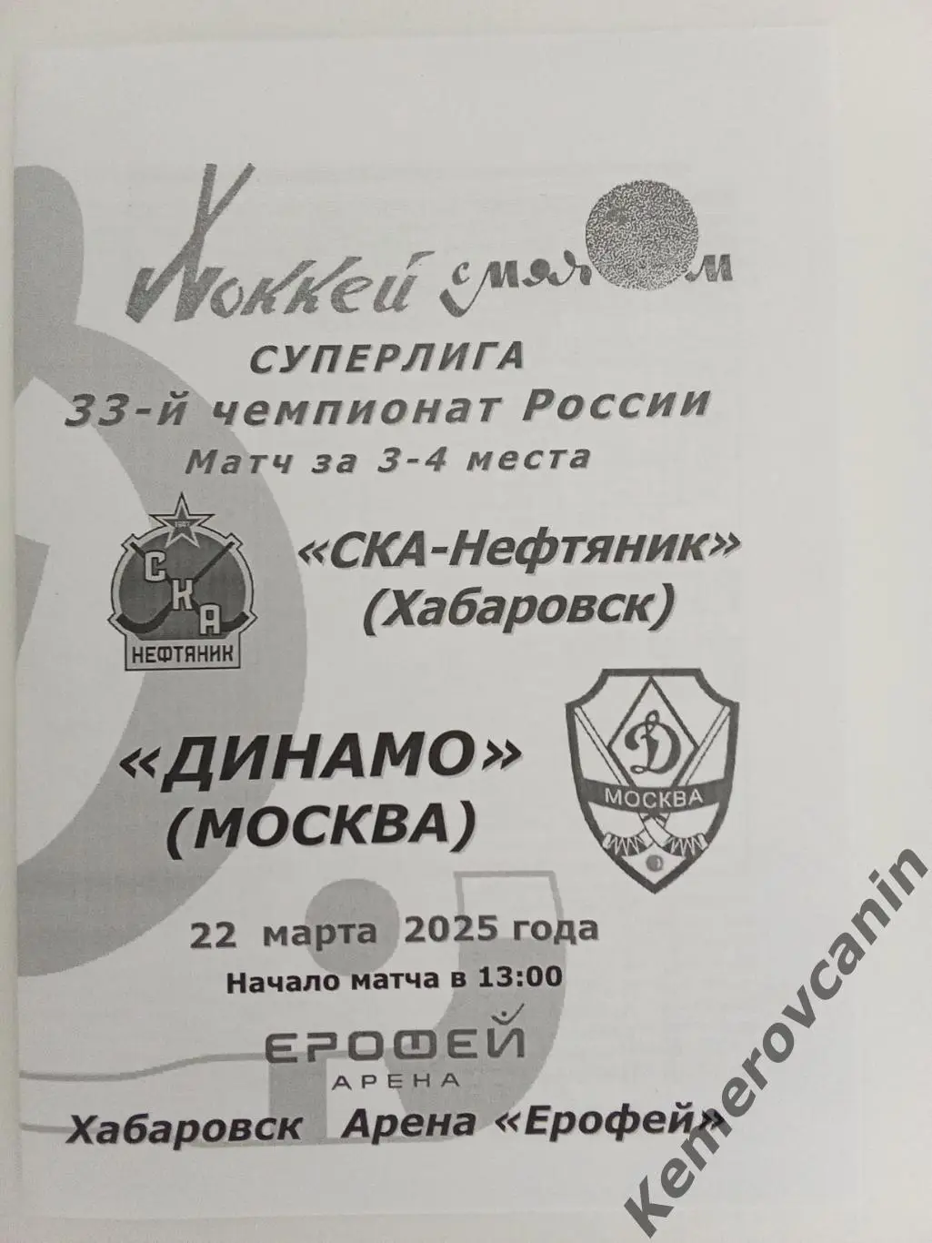 СКА-Нефтяник Хабаровск - Динамо Москва 22.03.2025 Суперлига за 3 место 2024/2025