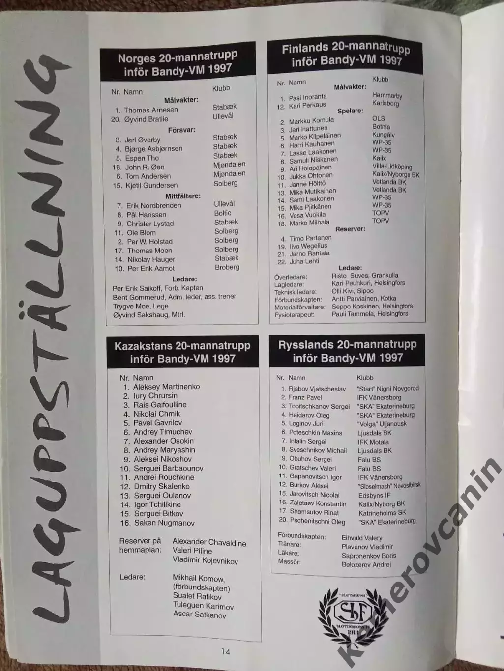 Чемпионат мира 1997 Слотсброн Швеция Финляндия - Казахстан / Россия - Норвегия 2