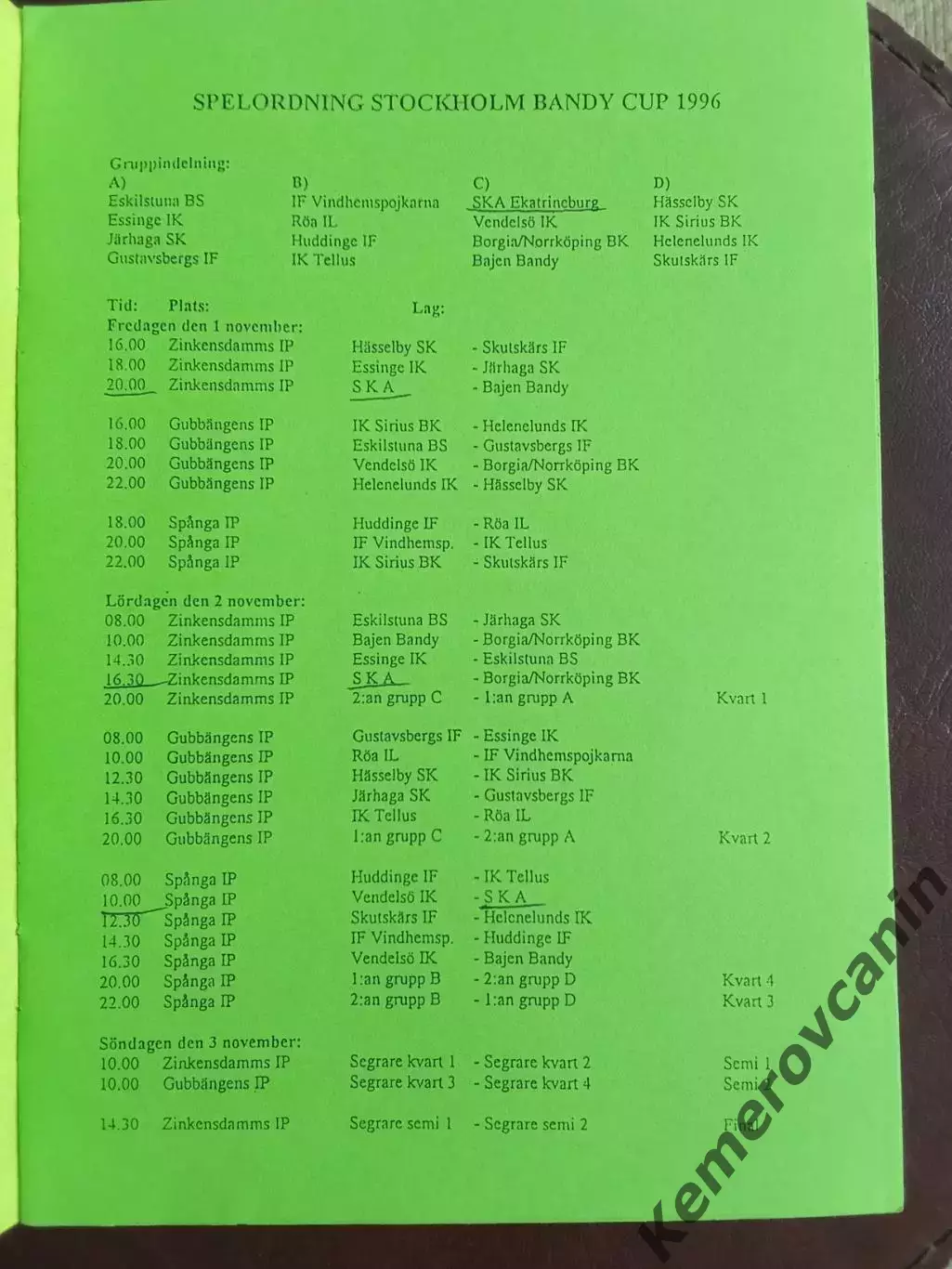 Кубок Стокгольма 1-3.11.1996 СКА Екатеринбург 1