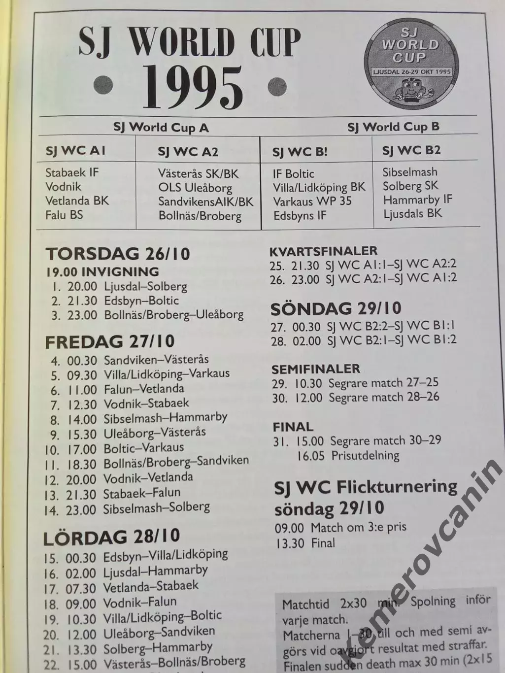 Кубок мира 26-29.10.1995 Юсдаль Швеция Водник Архангельск Сибсельмаш Новосибирск 1