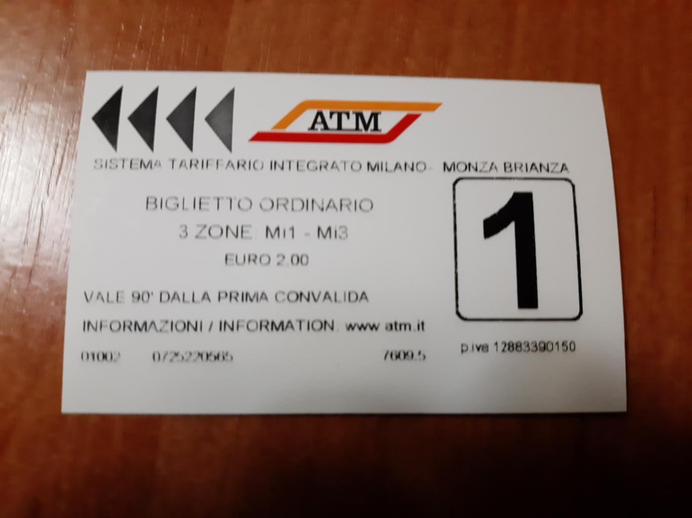 Билет на метро Милан Италия