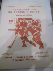 Старт Горький - Зоркий Красногорск - 12 декабря 1988 г