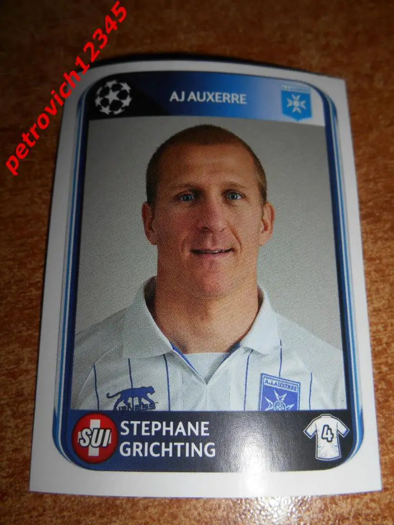 Наклейка PANINI Лига Чемпионов УЕФА 2010-2011 = Stephane Grichting (AJ Auxerre)