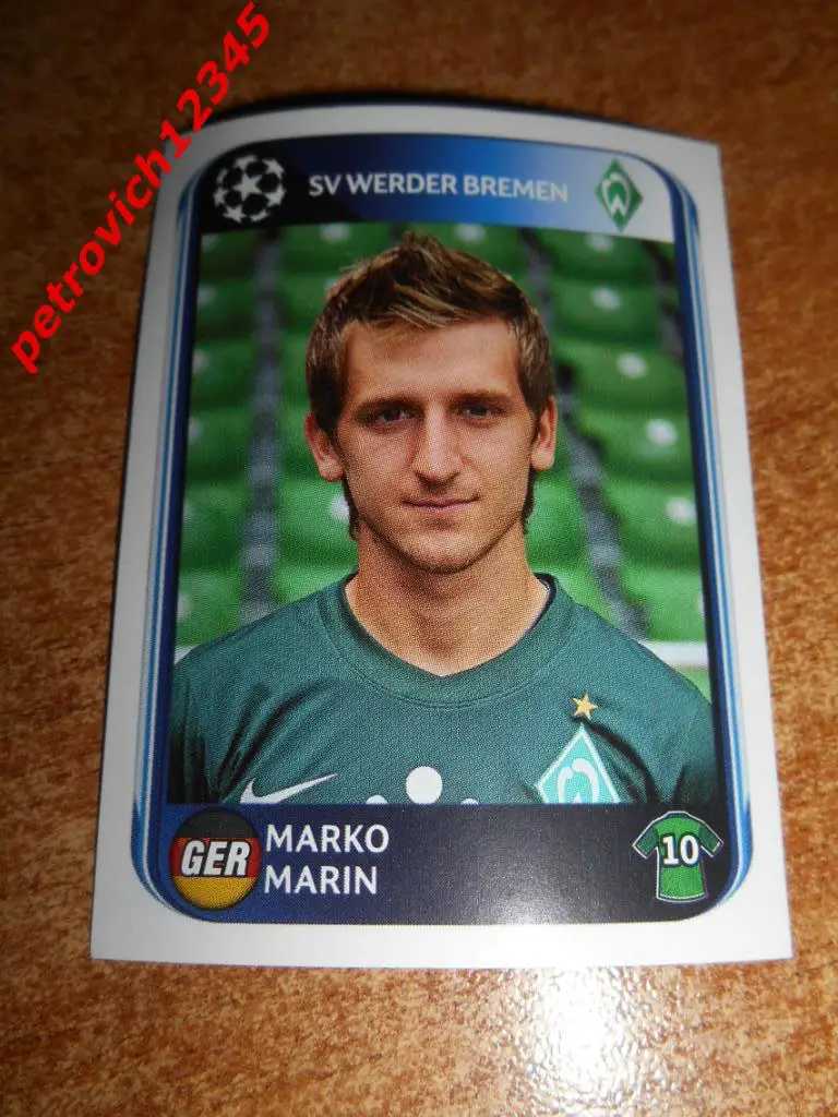 Наклейка PANINI Лига Чемпионов УЕФА 2010-2011 = Marko Marin (SV Werder Bremen)