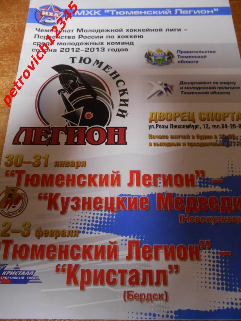 Тюменский Легион Тюмень - Новокузнецк - Бердск - 30 января - 03 февраля 2013г