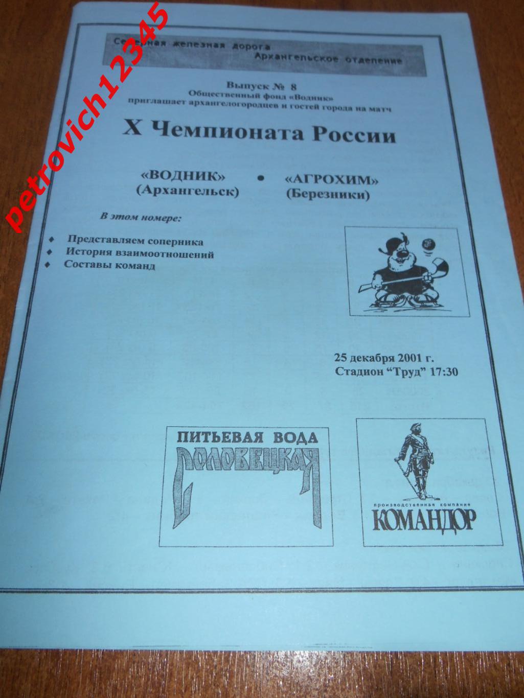 Водник Архангельск - Агрохим Березники - 25 декабря 2001г