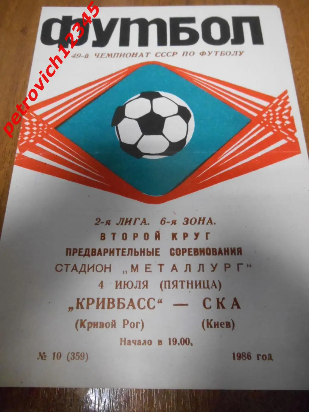 Кривбасс Кривой Рог - СКА Киев - 04 июля 1986г