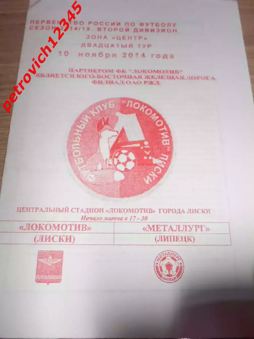 Локомотив Лиски - Металлург Липецк - 10 ноября 2014г